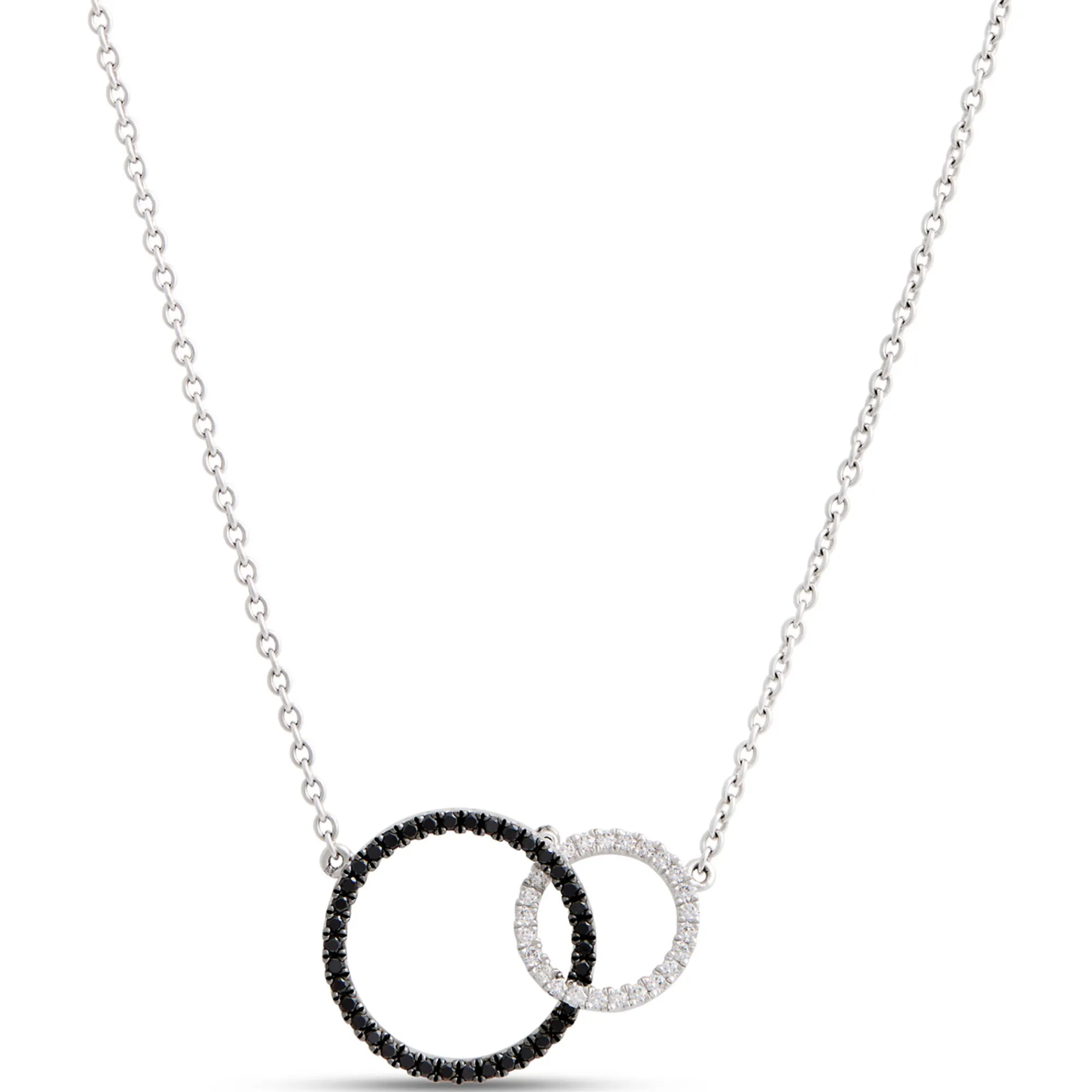 Double Loop Black and White Diamond Necklace, ⅓ Carat, 14K White Gold Outlet
