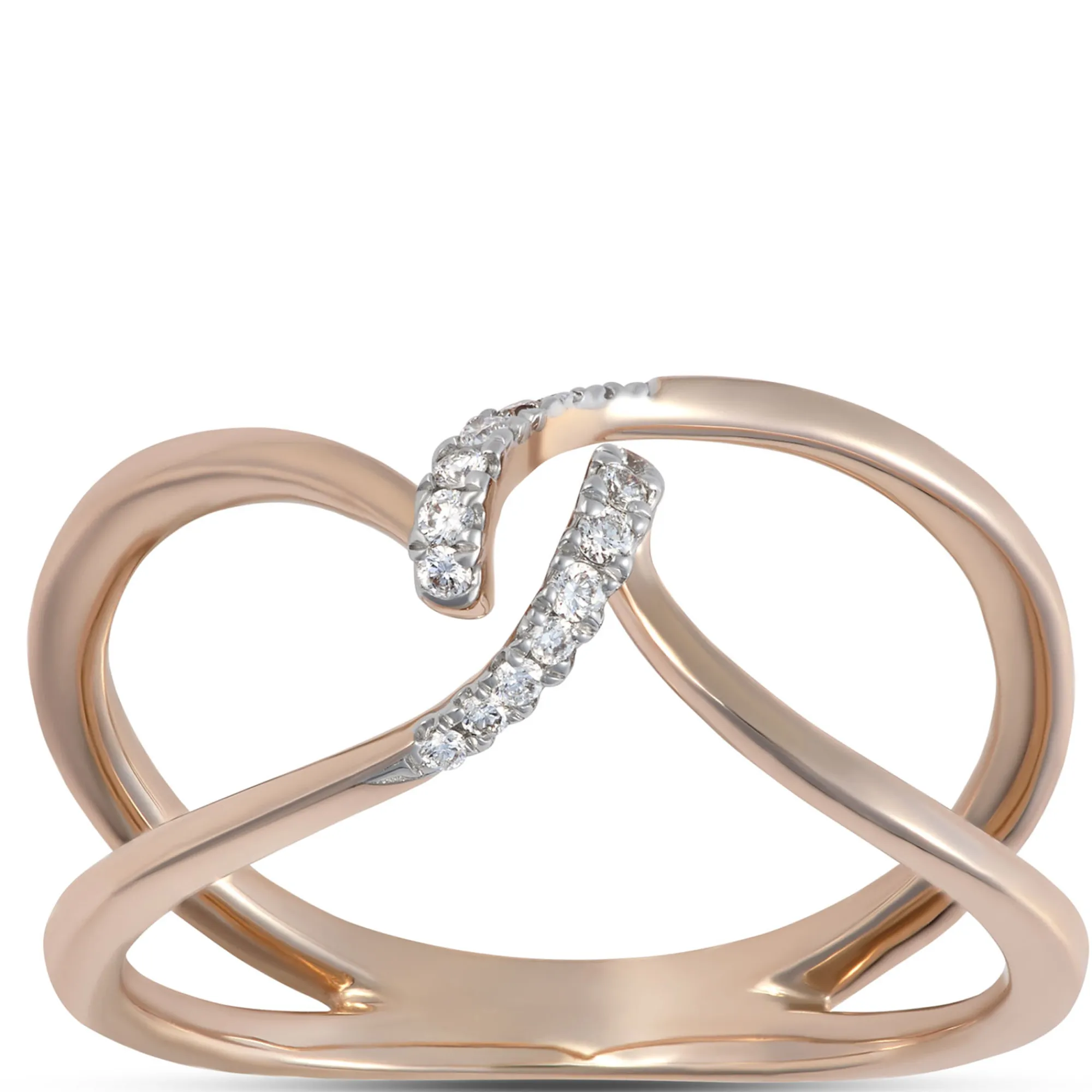 Double Wave Diamond Ring, 14K Rose Gold Outlet