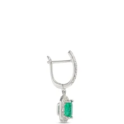 Elegant Square Emerald Earrings with Diamonds, ½ Carat, 14K White Gold New
