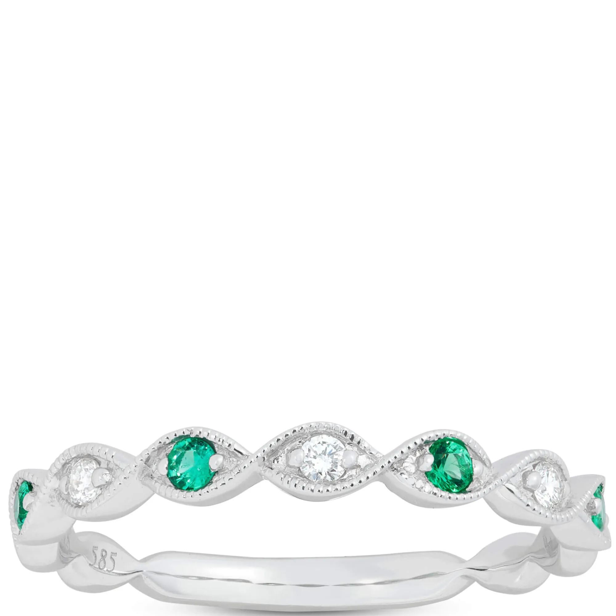 Emerald and Diamond Ring, 14K White Gold Hot