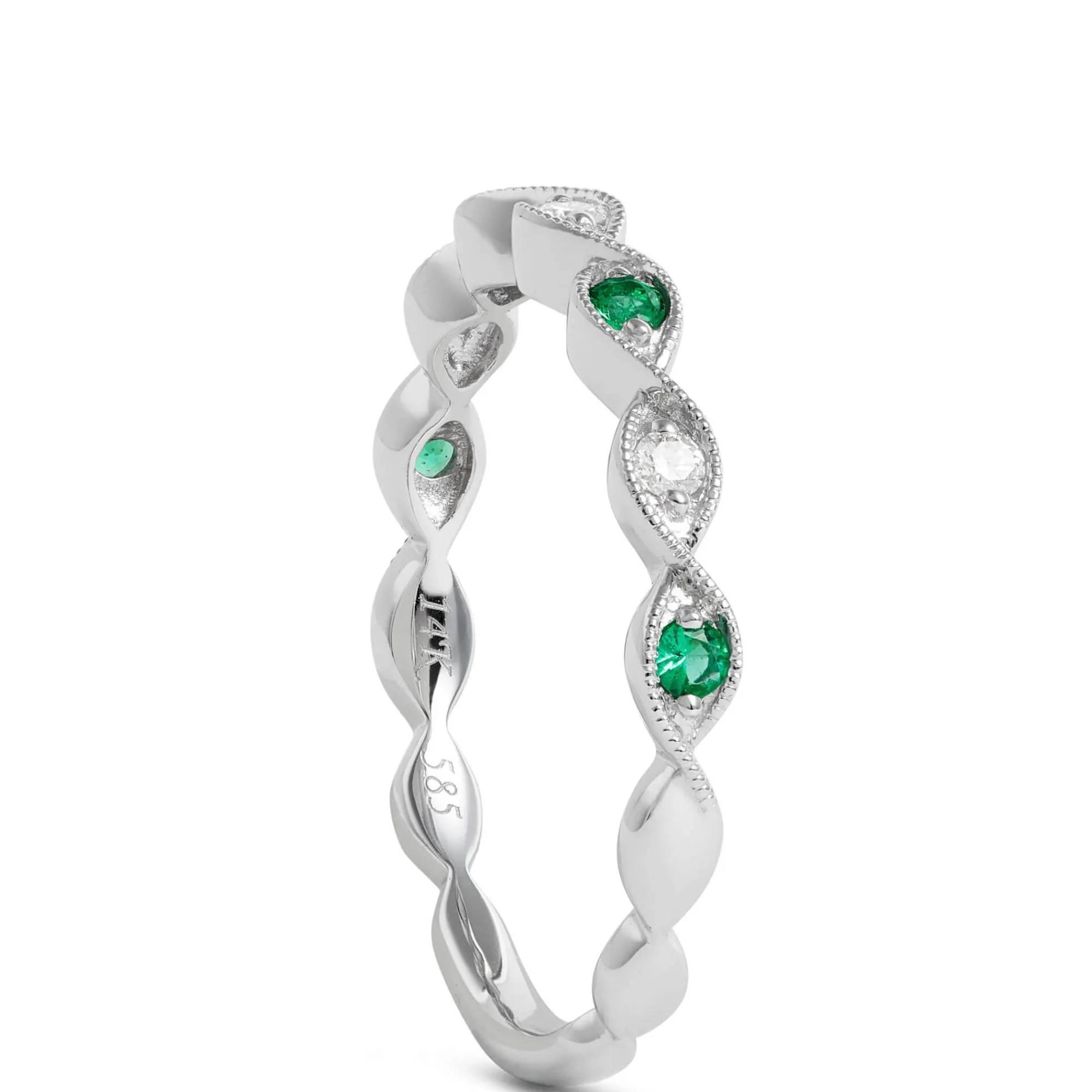 Emerald and Diamond Ring, 14K White Gold Hot