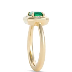 Emerald and Diamond Ring, 18K Yellow Gold Size 7 New