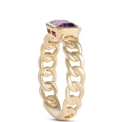 Emerald Cut Amethyst Linked Shank Ring, 14K Yellow Gold Outlet