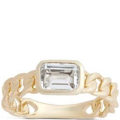 Emerald Cut Aquamarine Linked Shank Ring, 14K Yellow Gold Clearance