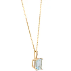 Emerald Cut Aquamarine Necklace, 14K Yellow Gold New