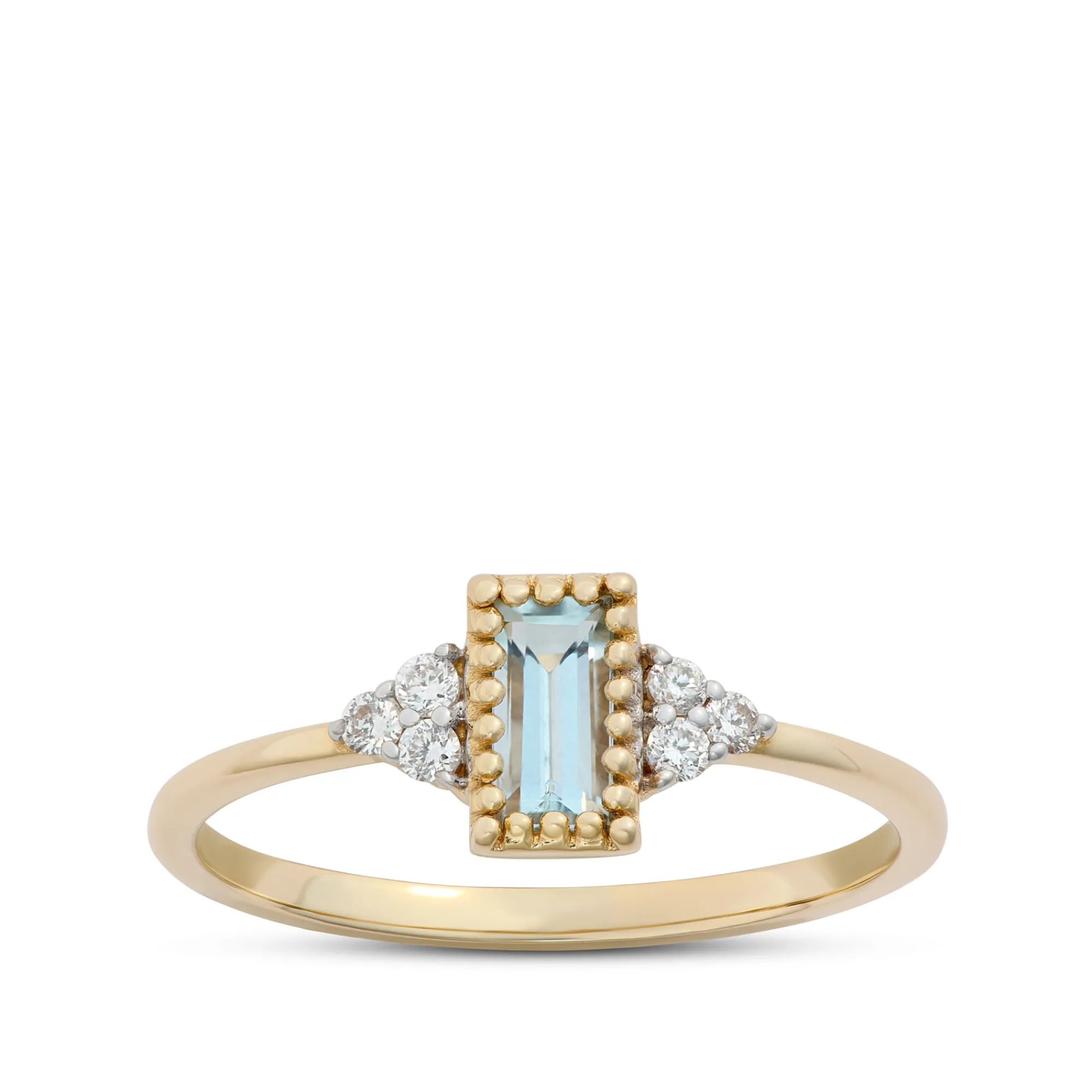 Emerald Cut Aquamarine Ring, 14K Yellow Gold New