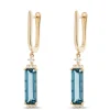 Emerald Cut Blue Topaz Drop Earrings, 14K Yellow Gold