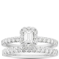 Emerald Cut Diamond Bridal Set, 14K White Gold Best