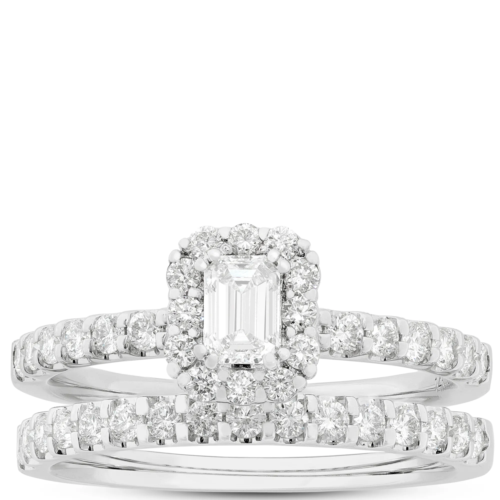 Emerald Cut Diamond Bridal Set, 14K White Gold Best