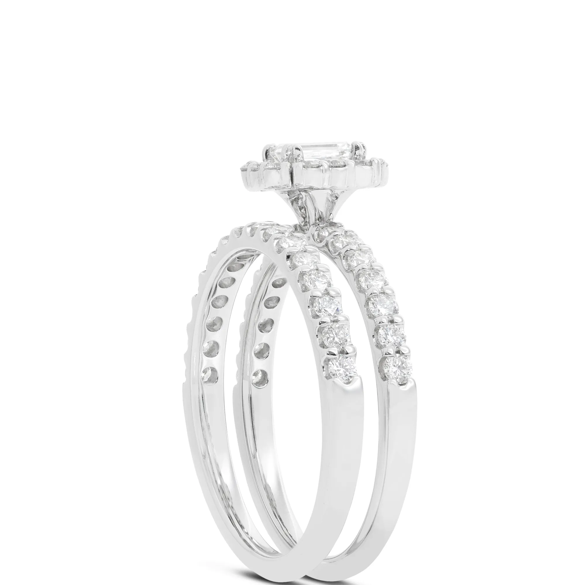 Emerald Cut Diamond Bridal Set, 14K White Gold Best