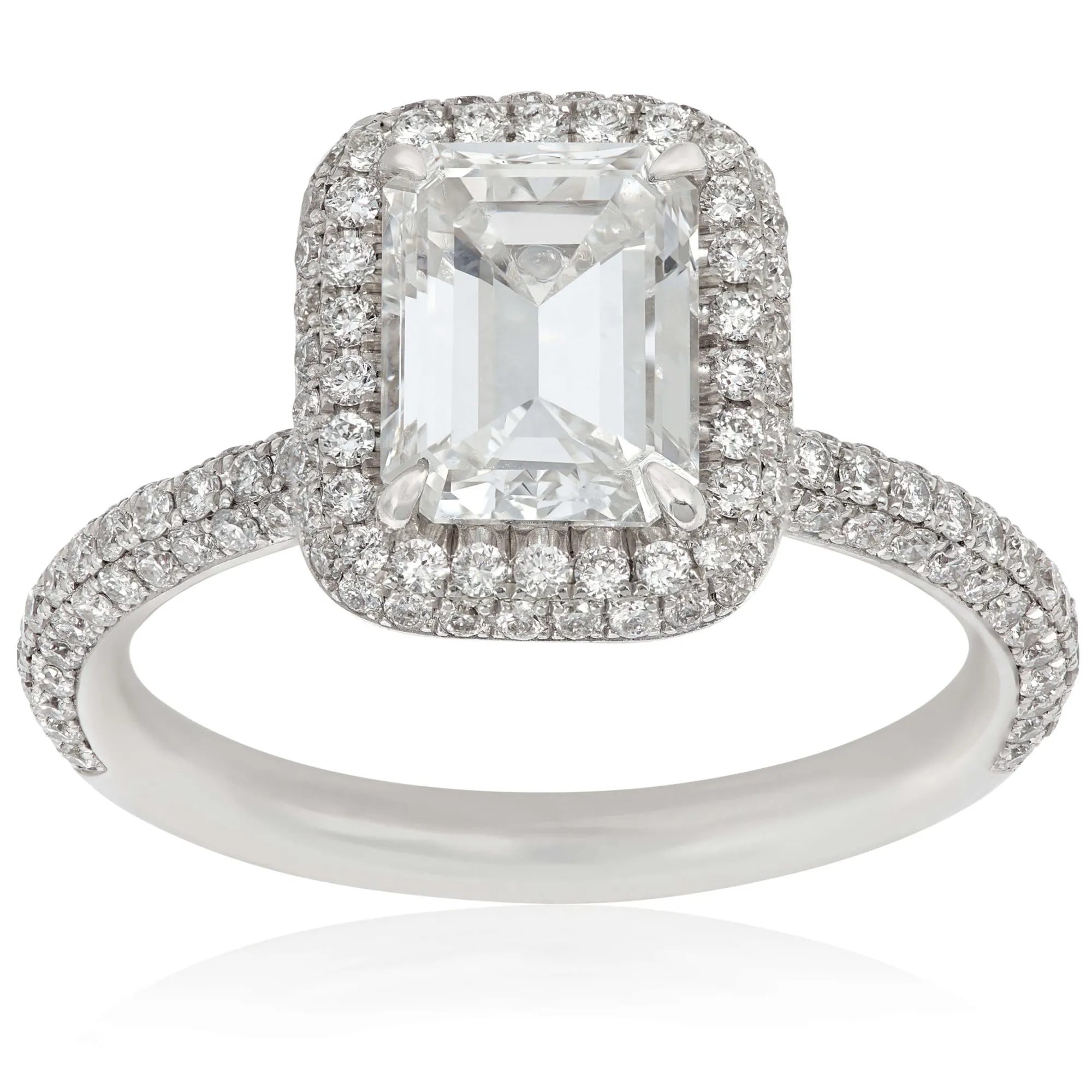 Emerald Cut Diamond Double Halo Engagement Ring 18K New