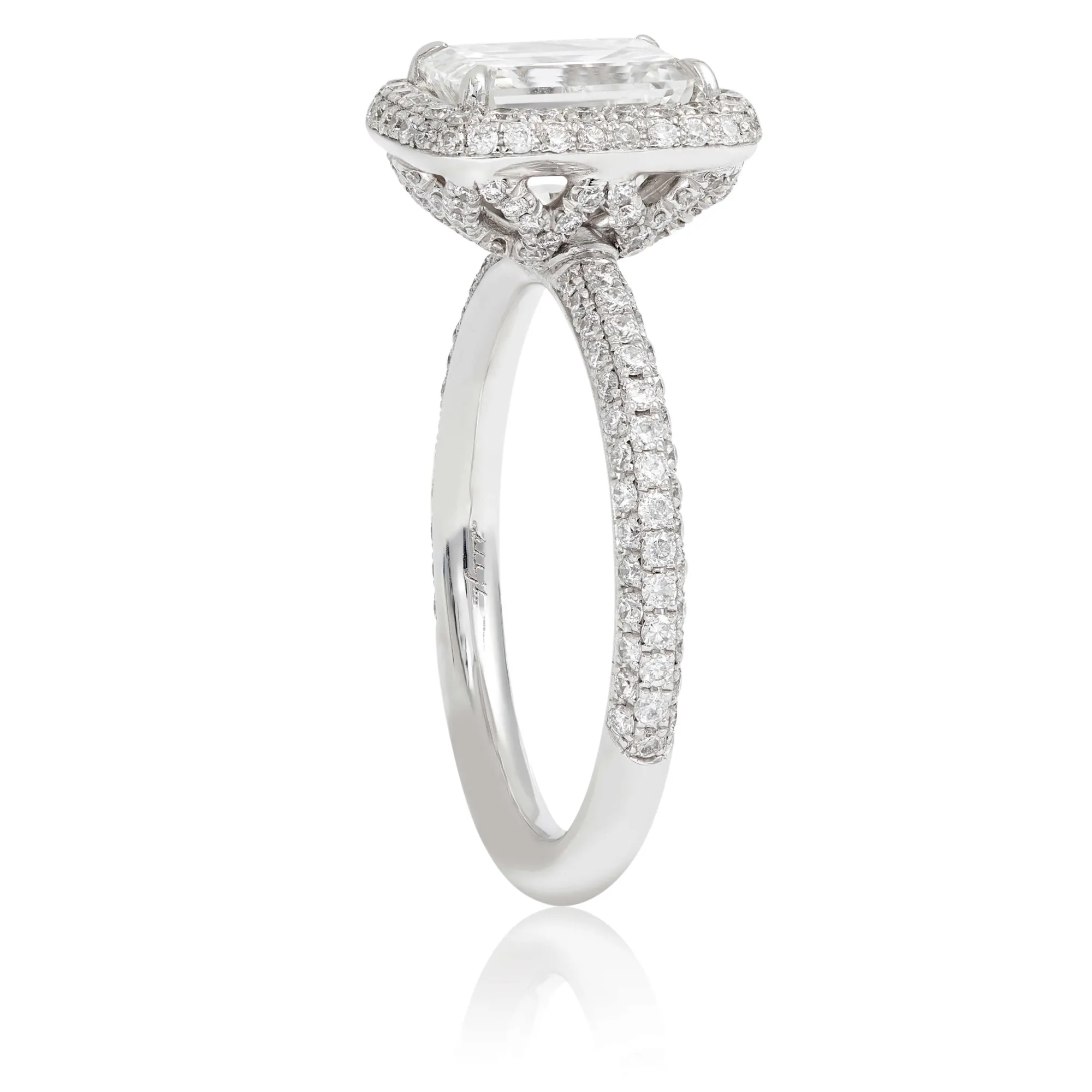 Emerald Cut Diamond Double Halo Engagement Ring 18K New