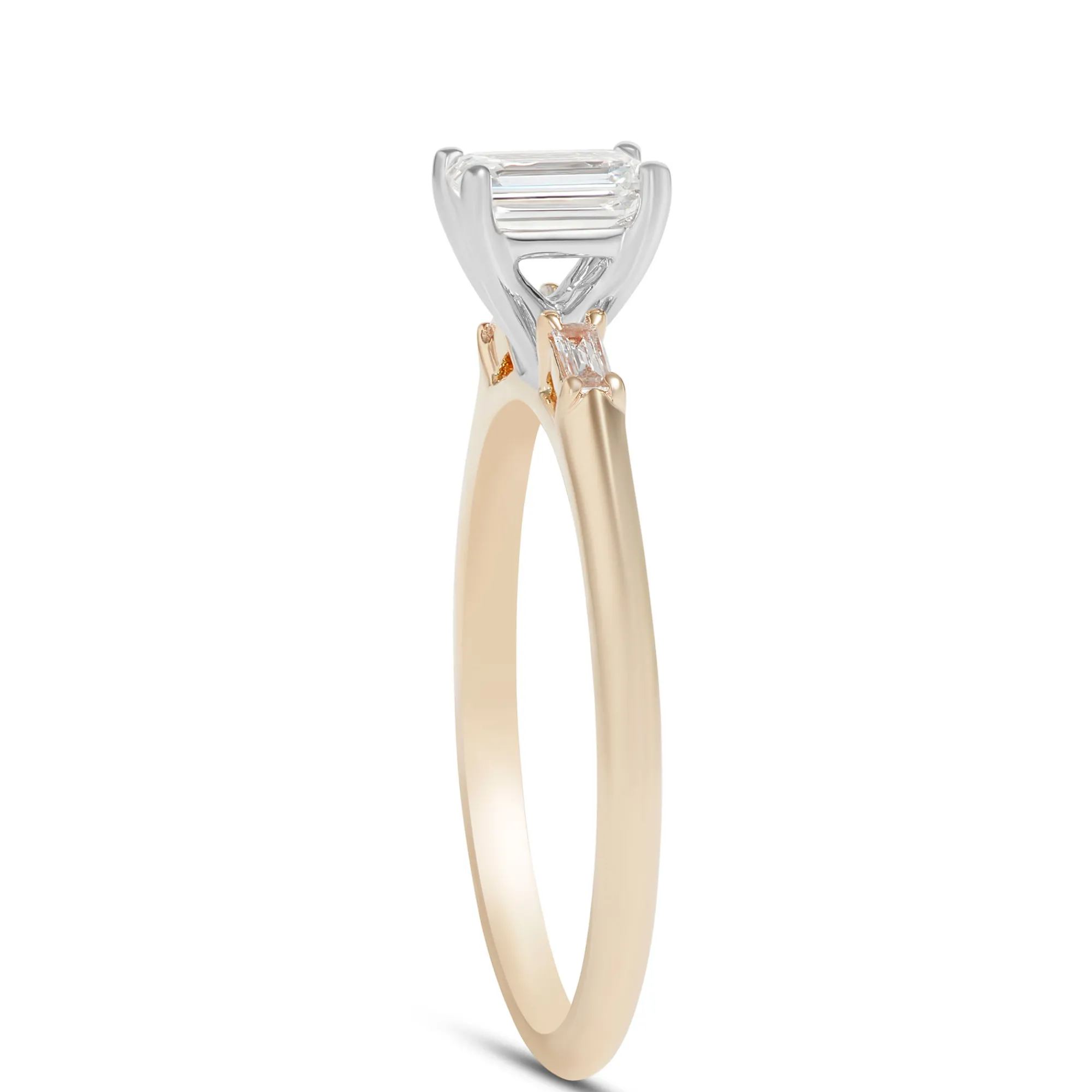 Emerald Cut Diamond Engagement Ring, 14K Yellow Gold New