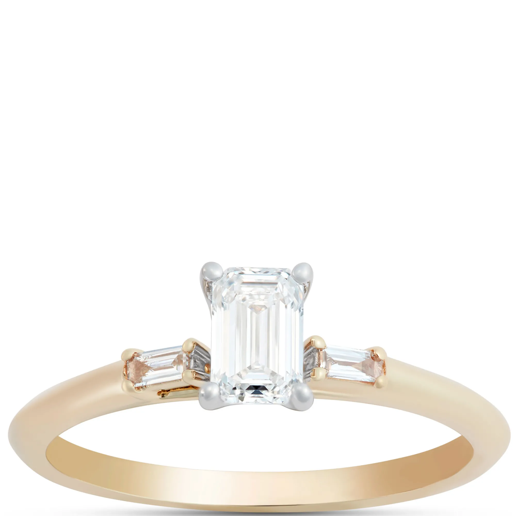 Emerald Cut Diamond Engagement Ring, 14K Yellow Gold New