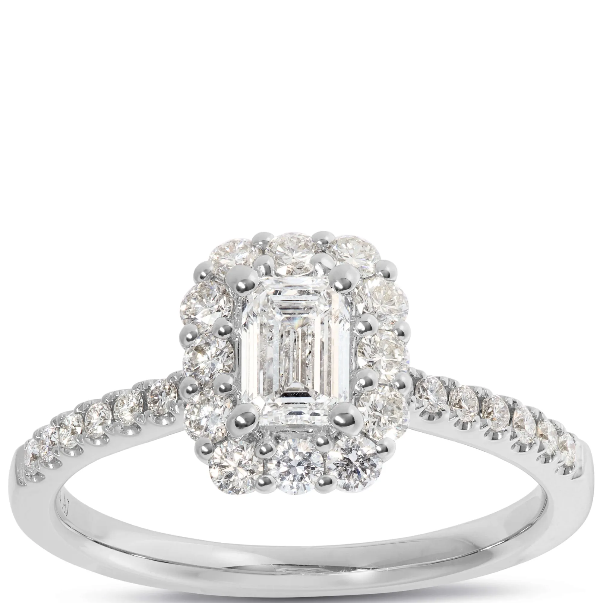 Emerald Cut Diamond Halo Bridal Ring, 14K White Gold