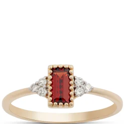 Emerald Cut Garnet and Diamond Ring, 14K Yellow Gold Outlet