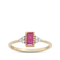 Emerald Cut Ruby Ring, 14K Yellow Gold New