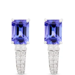 Emerald Cut Tanzanite and Round Diamond Earrings, 14K White Gold Online