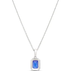 Emerald Cut Tanzanite Pendant with Diamond Halo, 14K White Gold Sale