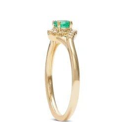 Emerald & Diamond Halo Swirl Ring, 14K Yellow Gold Sale