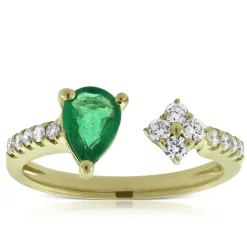Emerald & Diamond Open Shank Ring, 14K Yellow Gold Clearance