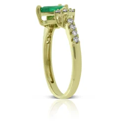 Emerald & Diamond Open Shank Ring, 14K Yellow Gold Clearance