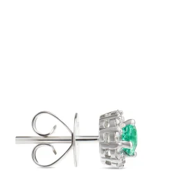 Emerald Stud Earrings with Diamond Halo, 14K White Gold Discount