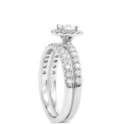 Fancy Cut Diamond Halo Bridal Set, 14K White Gold Clearance