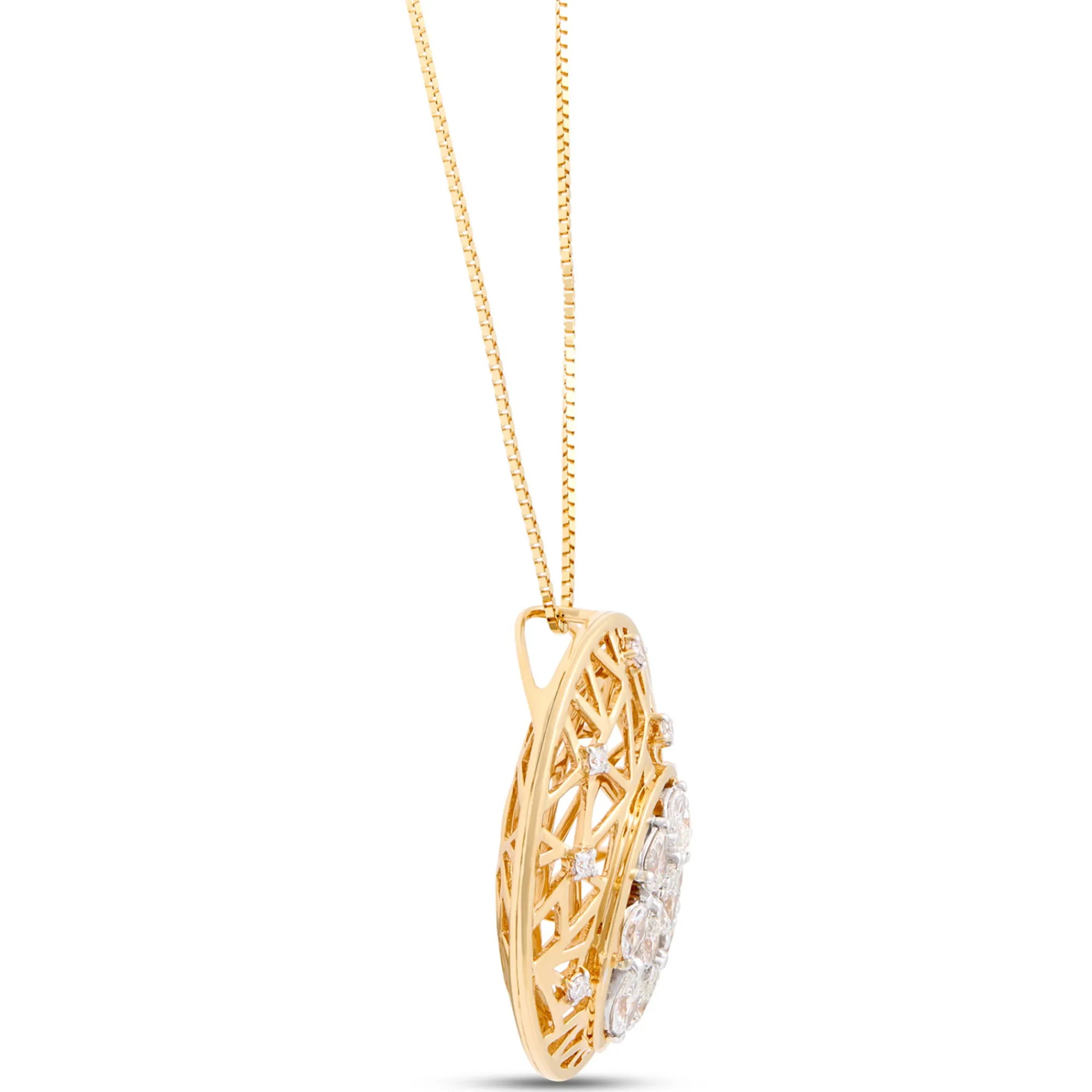 Filigree Pendant Necklace with Diamond Cluster, 1 Carat, 14k Yellow Gold Online