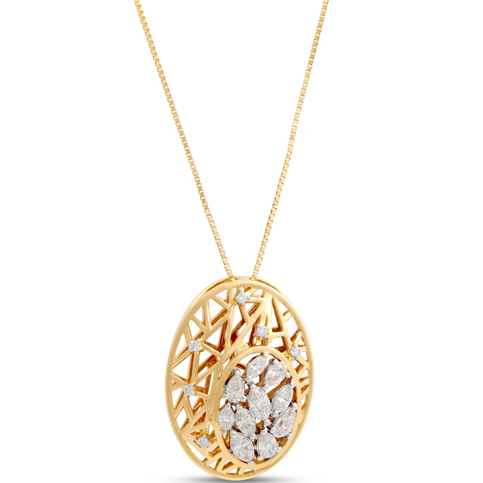 Filigree Pendant Necklace with Diamond Cluster, 1 Carat, 14k Yellow Gold Online