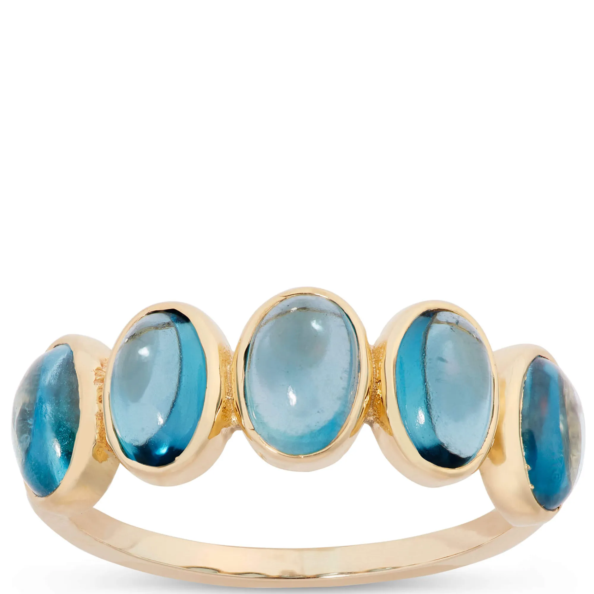 Five Oval Blue Topaz Ring, 14K Yellow Gold Discount
