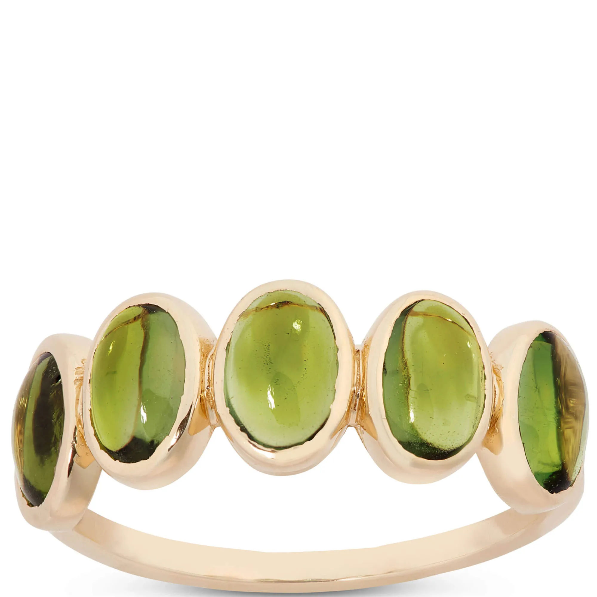 Five Oval Green Tourmaline Ring, 14K Yellow Gold