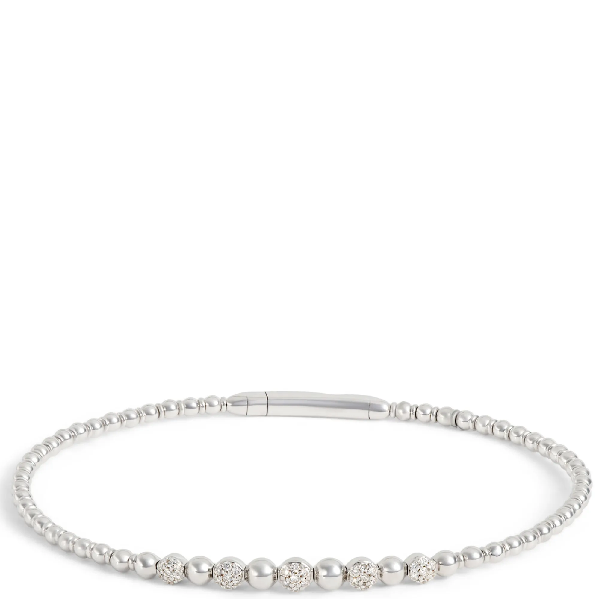 Flexy Bead Bangle with Diamond Cluster Stations, 14K White Gold Best