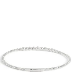 Flexy Bead Bangle with Diamond Cluster Stations, 14K White Gold Best