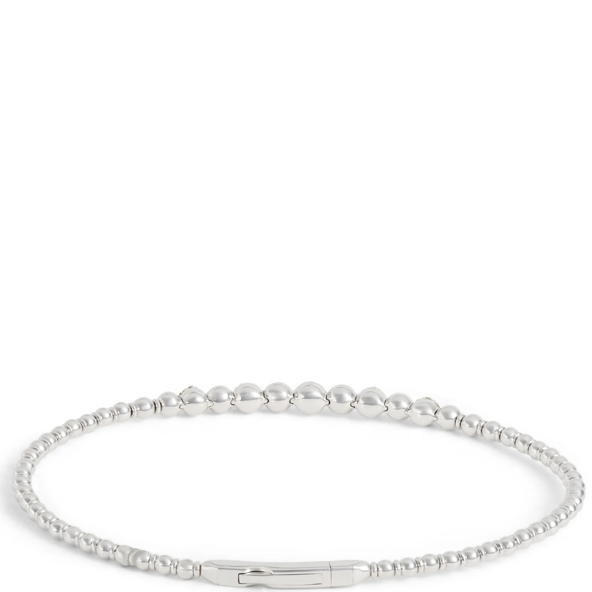 Flexy Bead Bangle with Diamond Cluster Stations, 14K White Gold Best