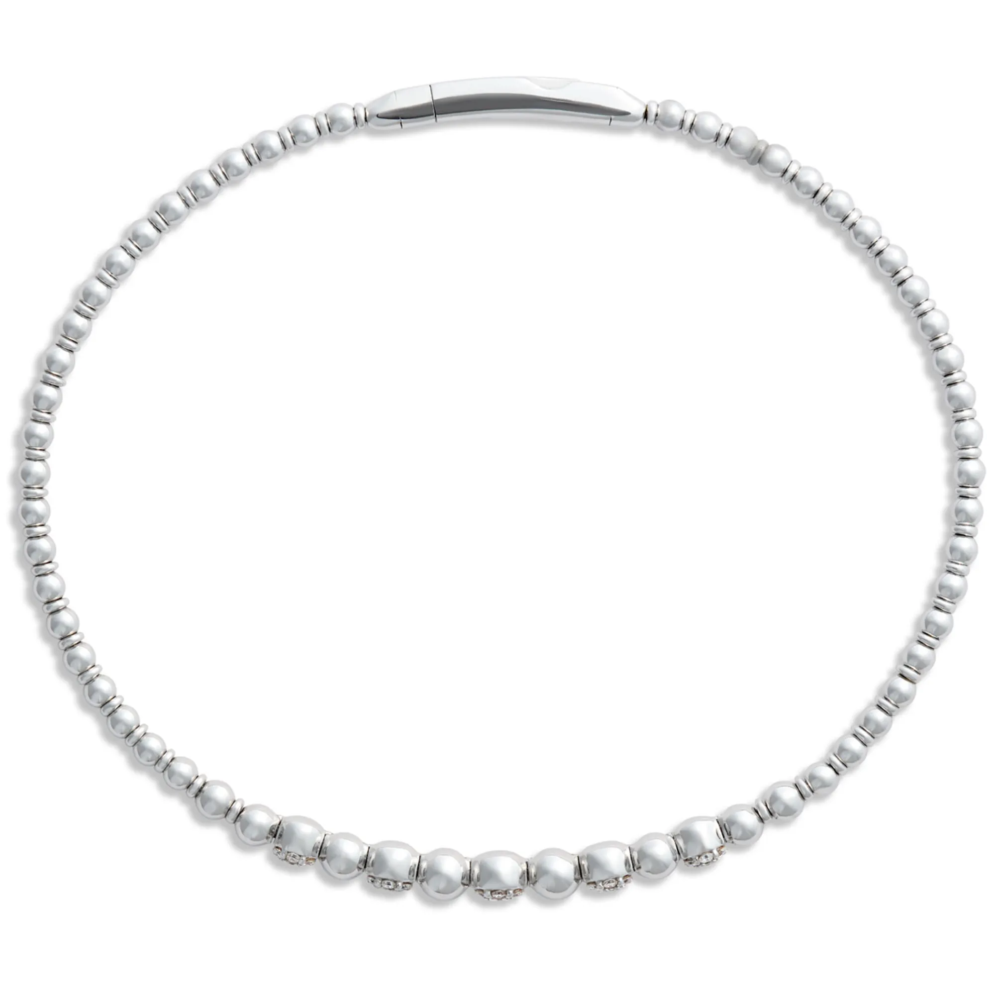 Flexy Bead Bangle with Diamond Cluster Stations, 14K White Gold Best