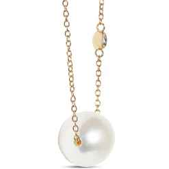 Floating Freshwater Cultured Pearl & Diamond Necklace 14K Best