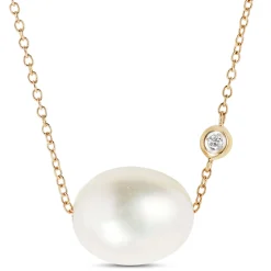 Floating Freshwater Cultured Pearl & Diamond Necklace 14K Best