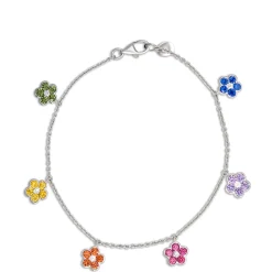 Floral Sapphire Charm Bracelet, 14K White Gold Sale