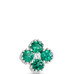 Floral Shape Emerald and Diamond Single Stud, 14K White Gold