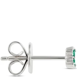 Floral Shape Emerald and Diamond Single Stud, 14K White Gold