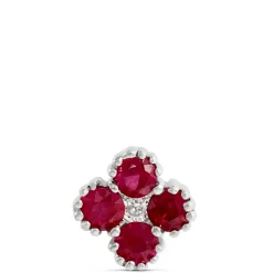 Floral Shape Ruby and Diamond Single Stud, 14K White Gold New