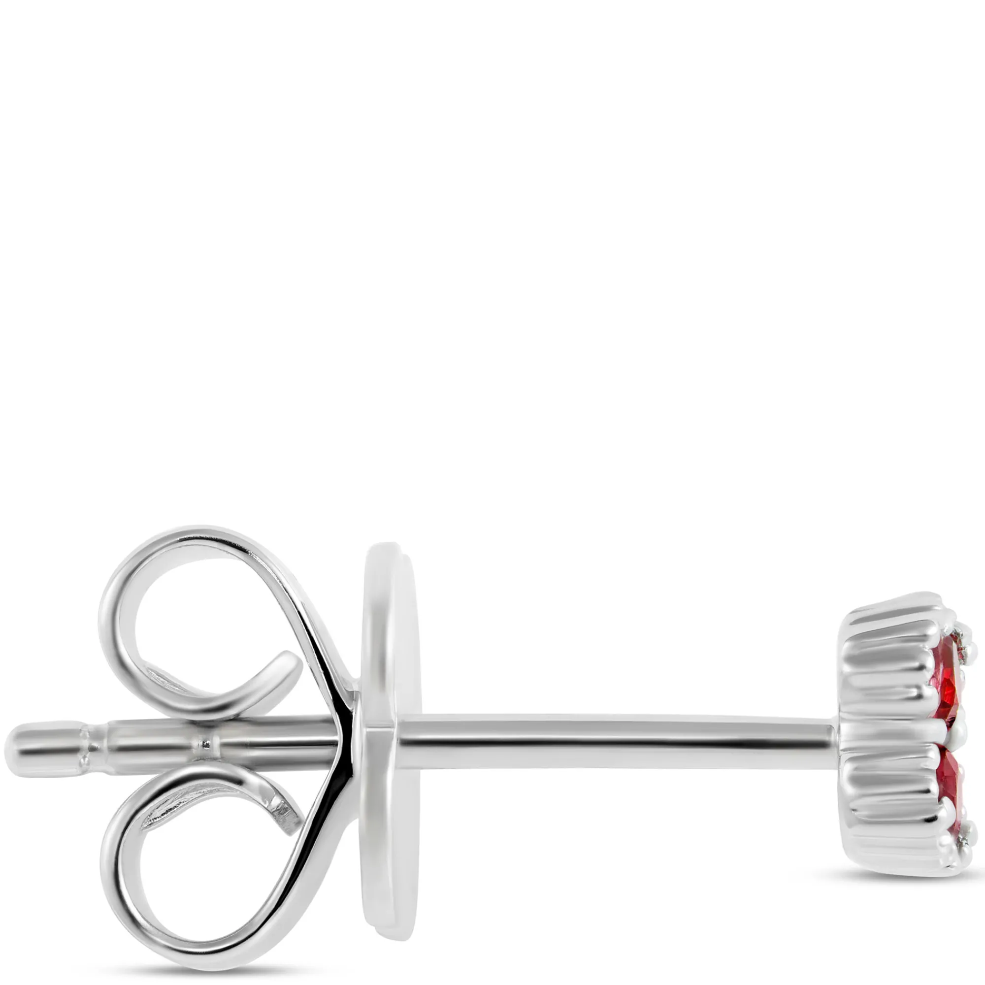 Floral Shape Ruby and Diamond Single Stud, 14K White Gold New