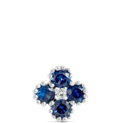 Floral Shape Sapphire and Diamond Single Stud, 14K White Gold Discount