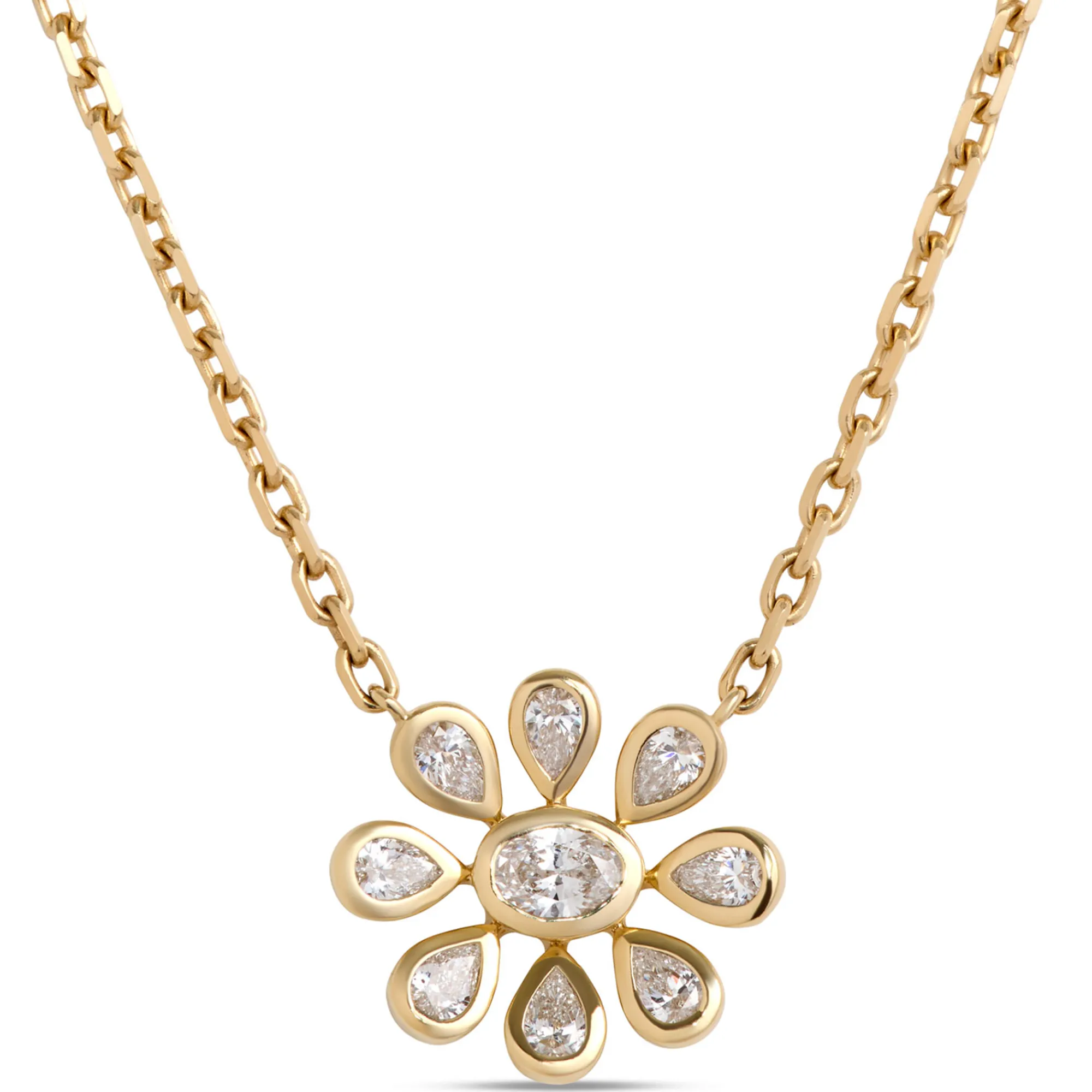 Flower Shaped Bezel Set Diamond Necklace, 14K Yellow Gold Discount