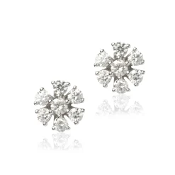 Flower Shaped Cluster Diamond Studs, ⅓ Total Carat Weight, 14K White Gold