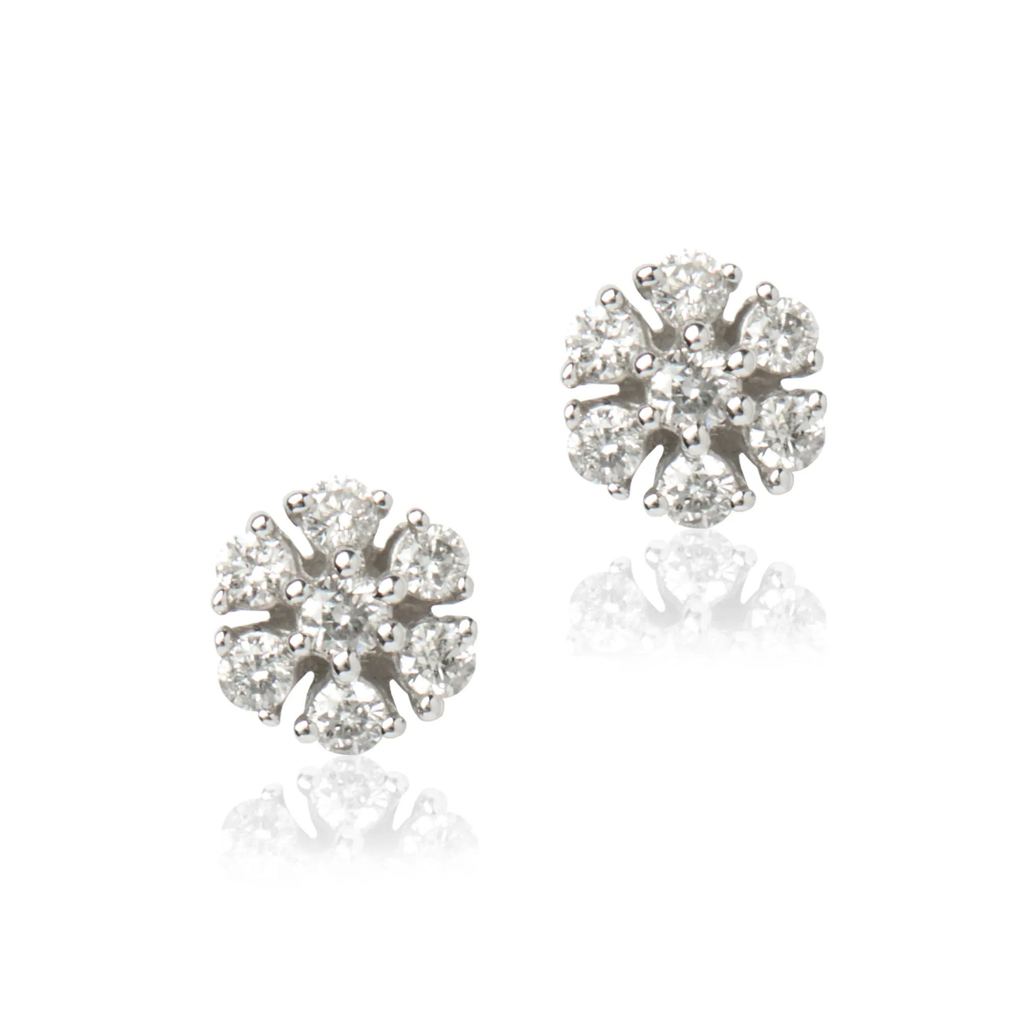 Flower Shaped Cluster Diamond Studs, ⅕ Total Carat Weight, 14K White Gold Best