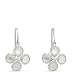 Flower-Shaped Rainbow Moonstone Earrings, Sterling Silver New