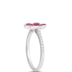 Flower Shaped Ruby Ring, 14K White Gold Best