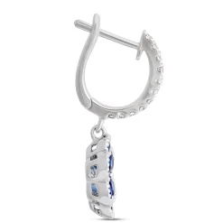 Flower Shaped Sapphire Earrings, 14K White Gold Clearance